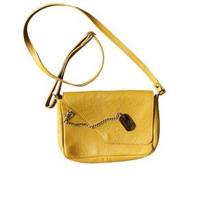 $234 ANNA MORELLINI Genuine Leather Mirta Italian Crossbody Bag Mustard Yellow
